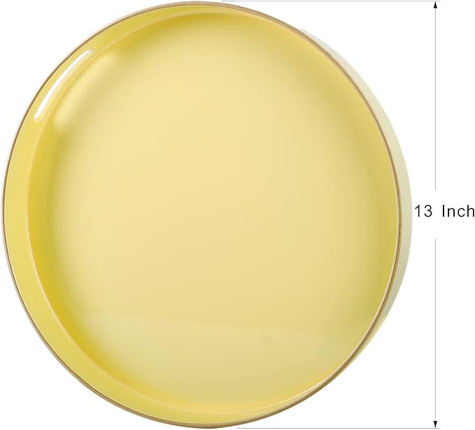 Zosenley Decorative Tray, Plastic Tray with Handles, Modern Vanity Tray and Serving Tray for Ottoman, Coffee Table, Kitchen and Bathroom, Size 13" (Light Yellow)