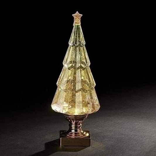 Roman Gold Glitter Swirl LED Christmas Tree Figurine 14 Inch