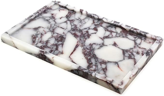 Real Luxurious Natural Marble Vanity Tray Genuine Marble Storage Tray for Home Decor Stone Tray for Bathroom/Kitchen/Vanity/Dresser,Plate Holder for Tissues, Candles, Towel