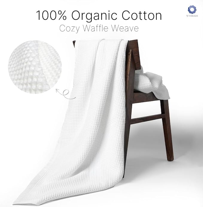 GOTS Certified Organic Cotton Waffle Weave Blanket, King Bed Size, 108"X90" Cozy Throw Blanket for Couch, Modern Home Decor, Comfy Waffle Blanket & Soft Bed Blankets -White