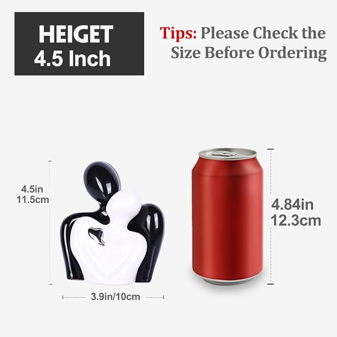 Mini Couple Statue Tv Stand Decor Items for Living Room,Bedroom Decor for Couples Sculpture Knick Knacks for Shelves,Couple Gifts for Her,Show Pieces for Home Decor (Black and White Sliver Heart)