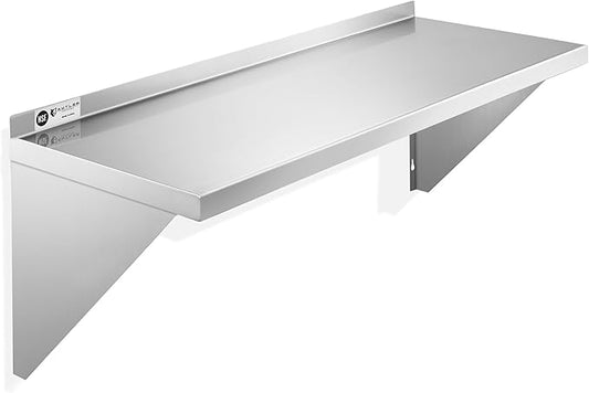 KUTLER Stainless Steel Shelf - 14" x 36", NSF Commercial Wall Mount Shelves with Backsplash, Floating Metal Shelving for Restaurant, Kitchen, Home