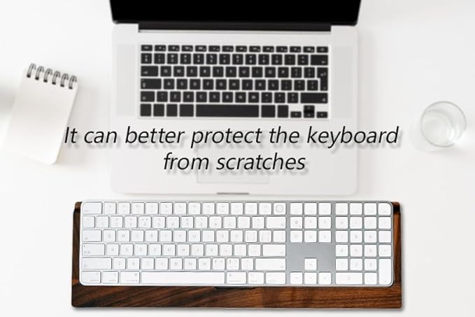 SAMDI Apple iMac Stand Base, Stainless Steel/Wooden Keyboard Tray - Magic Keyboard Mounting Platform - Black Walnut