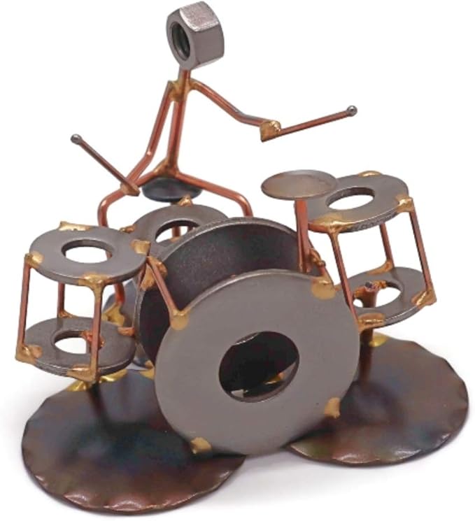 Drum Set Collectible Handmade Metal Art Figurine, Desk Accessories, Trophy, Band, Office Décor, Band, Musical Instrument