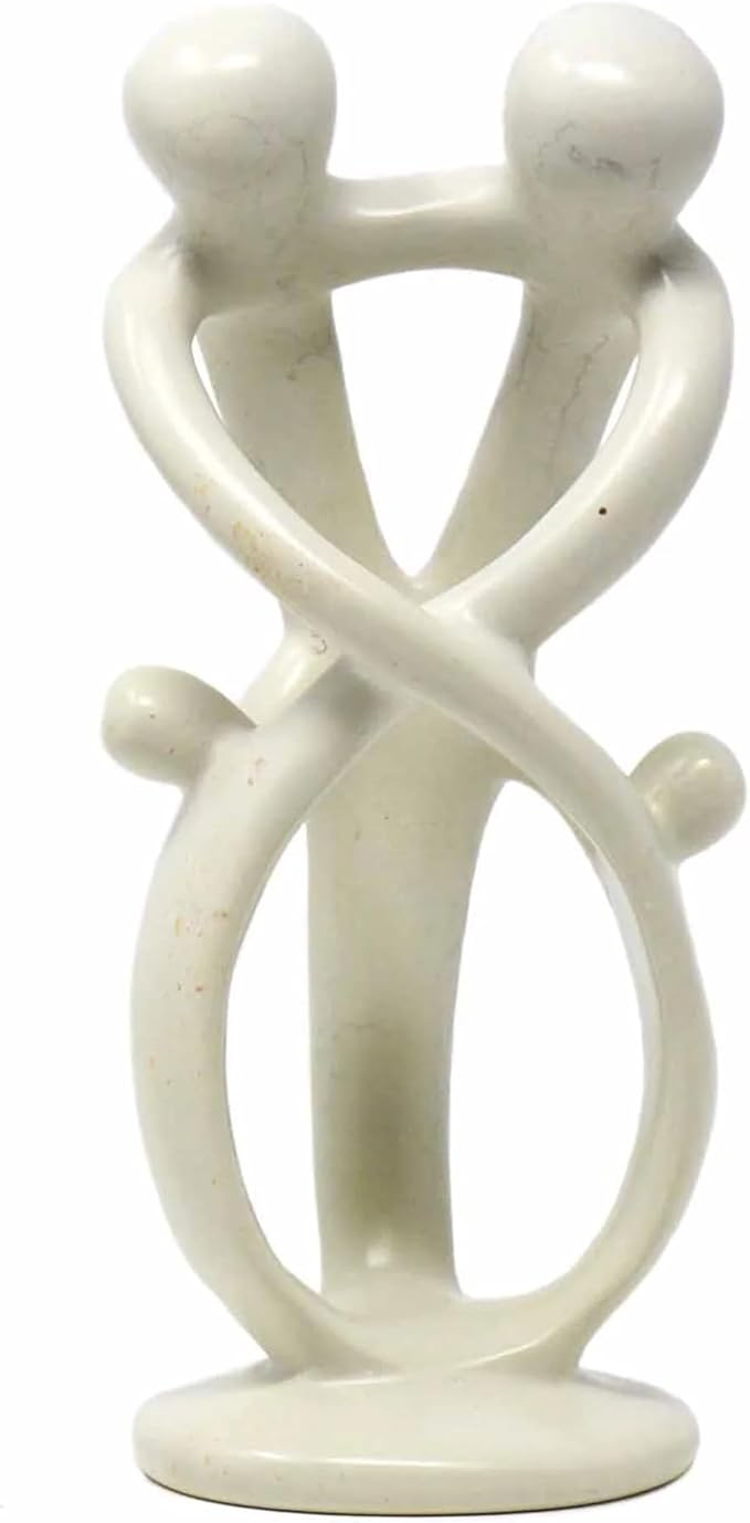 Global Crafts Natural 8-inch Tall Soapstone Family Sculpture - 2 Parents 2 Children