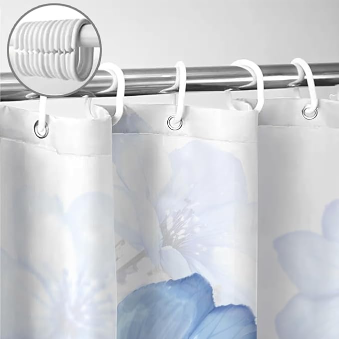 Sanzugh Boho Blue Flower Shower Curtain, Light Blue Watercolor Floral White Art Fabric Shower Curtains Set for Bathroom Decorative with Hooks 72 X 72 inch Beautiful Bath Decor