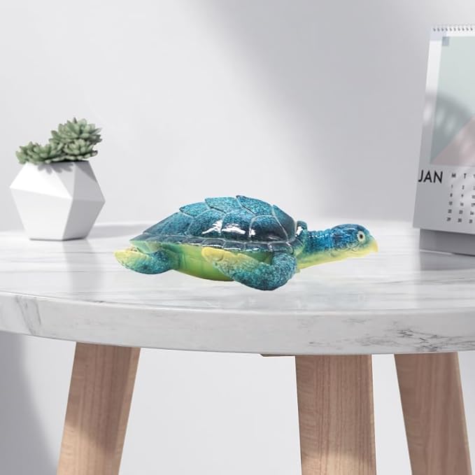 6-Inch Resin Sea Turtle Figurine - Handcrafted Marine Life Sculpture, Blue Baby Turtle Decor for Feng Shui Luck, Anxiety Relief & Home Table Centerpiece