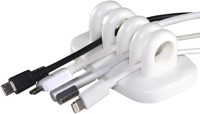 ENVISIONED Desktop Cable Organizer, Weighted, No Bad Smell, Bundled with 2 Reusable Cable Ties (White)