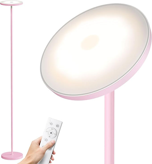 SUNMORY Soft Pink Torchiere Floor Lamp for Bedroom and Office – Elegant Standing Lamp with Modern Design, Perfect for Ambient Lighting in Living Spaces