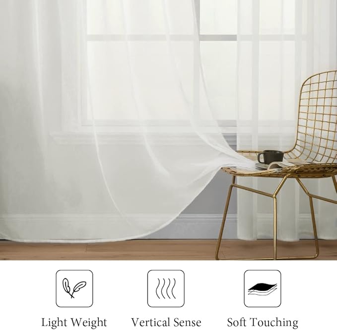 MIULEE Ivory Window Sheer Curtains for Bedroom Living Room Solid Elegant Net Drapes 2 Panels Width 38 x Length 72 Inches