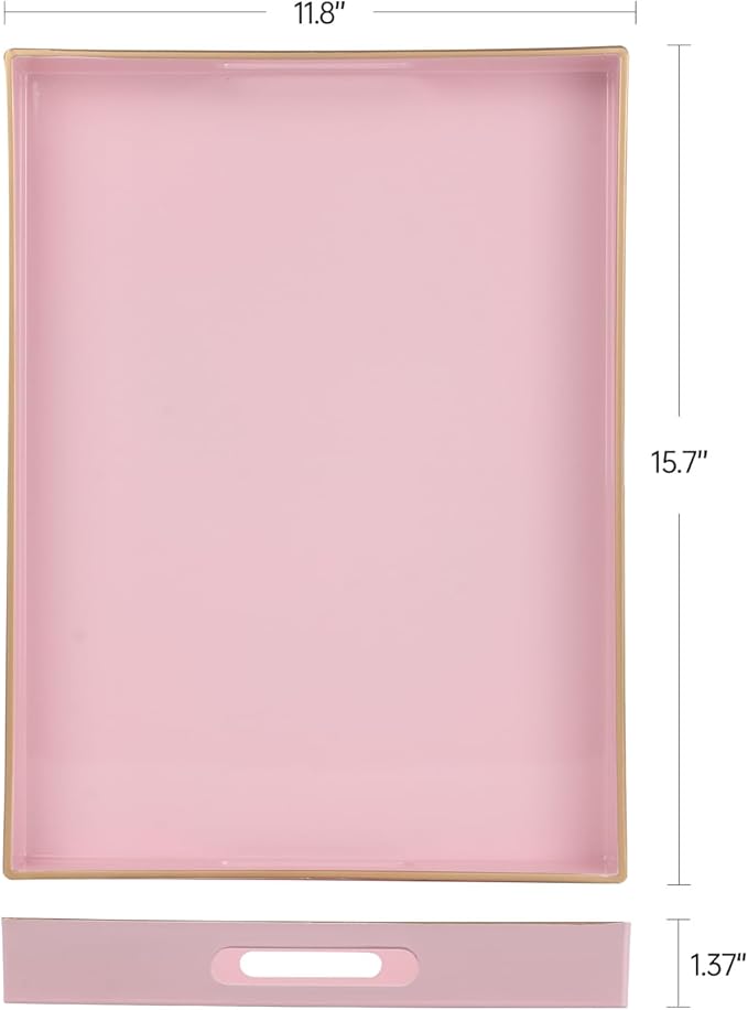 Sturdy Acrylic Serving Tray with Handles-15.7x11.8Inch, Morden Plastic Rectangular Serving Tray for Coffee Table Bathroom, Ottoman, Home Decor (Rectangular - Pink)