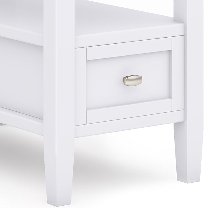 SIMPLIHOME Warm Shaker SOLID WOOD 14 inch Wide Rectangle Transitional Narrow Side Table in White for the Living Room and Bedroom