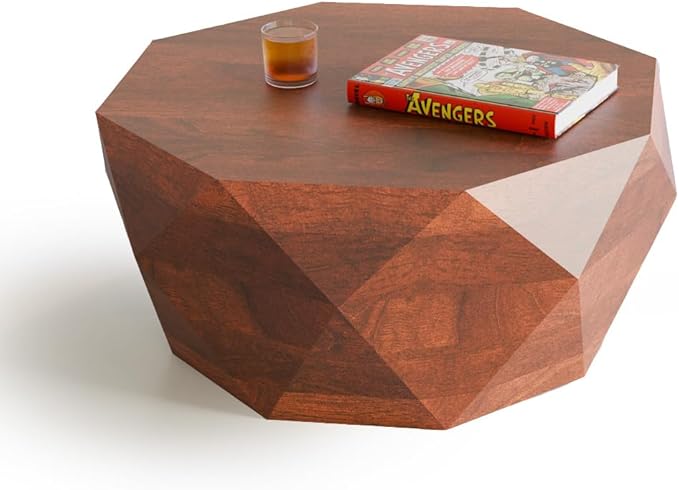 Relso Solid Wood Geometric Faceted Coffee Tables Living Room, Crafted for Versatile Use | Drum Round Shaped | for Living Rooms | Wooden Drum Coffee Table Octavian Table