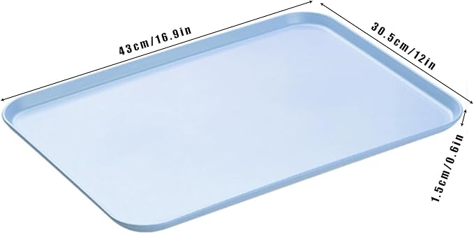 Cafe Fast Food Cafeteria Tray, FoodService Products, Eco-Friendly Wheat Straw & PP Plastic Tray - 17" X 12" X 0.6", Non-Slip Surface for Kitchen, Office - Blue