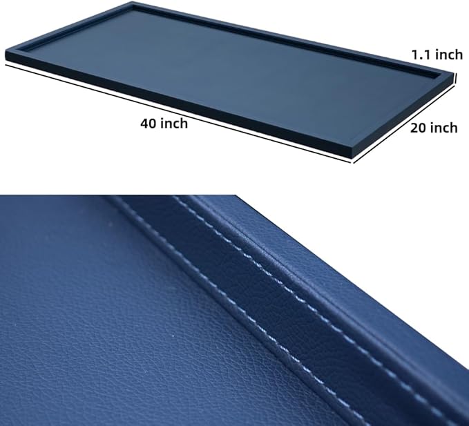 40 * 20 Inch Rectangular Ottoman Tray | Textured PU Leather, Waterproof & Heat-Resistant Storage for Coffee/Dining Tables, Sofa, Bed, Entertainment & Party (Navy Blue, 40 * 20in)