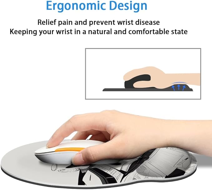 Mouse Pad with Wrist Support, Ergonomic Mouse Pad with Memory Foam Wrist Rest Cushion, Non-Slip Rubber Base Gaming Mice Pad for Home Office Computer Laptop,Black and White Cat