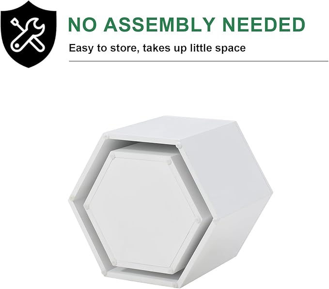 Nesting Coffee Table Set of 2, Wood Round Coffee Table, Modern Hexagon Coffee Table for Small Space Living Room, White