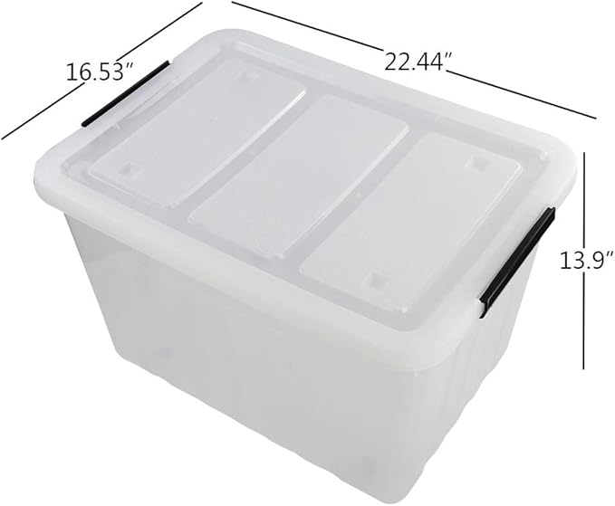 70 L Large Clear Storage Boxes, 4-Pack Plastic Storage Box with Lids and Wheels