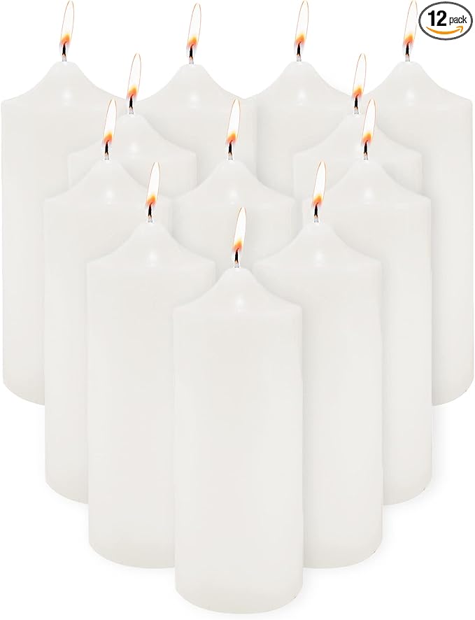 Super Z Outlet 3 x 9 Unscented Pillar Candles for Home Decoration, Weddings, Relaxation, Spa, Smokeless Cotton Wick. (12 Pack) (White)