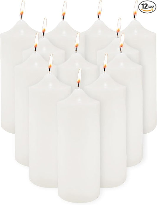 Super Z Outlet 3 x 9 Unscented Pillar Candles for Home Decoration, Weddings, Relaxation, Spa, Smokeless Cotton Wick. (12 Pack) (White)