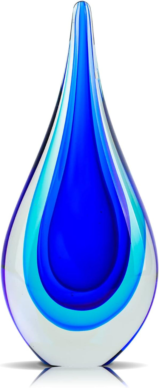 9" Tall Sculpture Hand Blown Glass Decor, Paperweight for Office Desk, Modern Glass Art Figurines Mediterranean Beach House Decor, Living Room Coffee Shelves Table Top Decoration (Blue)