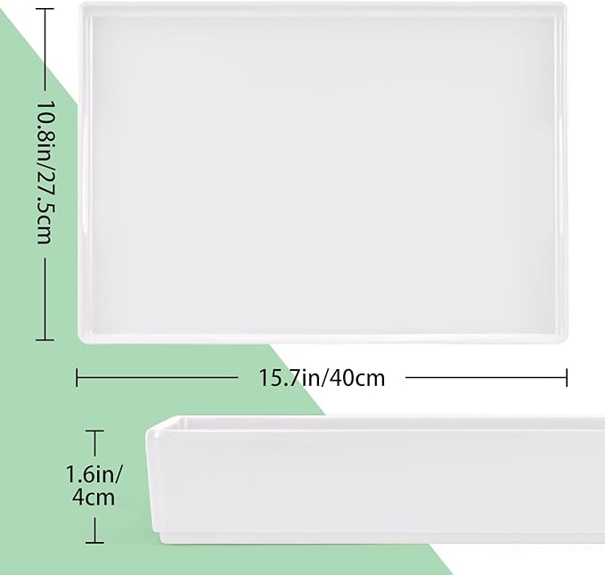 Serving Tray with Handles-10x15Inch White Melamine Modern Serving Platters,Serving Wine,Coffee,Breakfast/Kitchen Countertop Tray/Makeup Drawer Organizer/Vanity Table Tray/Decorative Tray