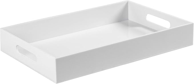 Sooyee Serving Tray with Handles,16" x 12" Decorative Tray,Coffee Table Tray,Acrylic Tray for Breakfast, Tea, Food, Butler,Table Ottoman Vanity Countertop,White