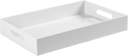 Sooyee Serving Tray with Handles,16" x 12" Decorative Tray,Coffee Table Tray,Acrylic Tray for Breakfast, Tea, Food, Butler,Table Ottoman Vanity Countertop,White