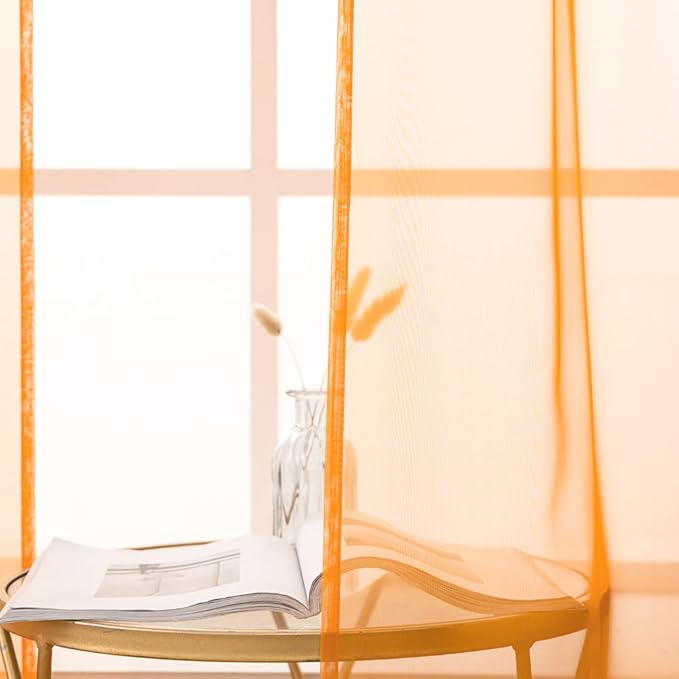MIULEE Short Sheer Curtains 30 Inch Length for Kitchen Bathroom Cafe Half Window Treatment, Rod Pocket Tier Fall Curtains 2 Panels, 29x30 Inches Long, Orange