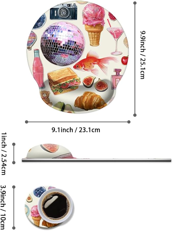 Mouse Pad with Wrist Support, Ergonomic Mouse Pad with Memory Foam Wrist Rest Cushion, Non-Slip Rubber Base Gaming Mice Pad for Home Office Computer Laptop,Girly Stickers