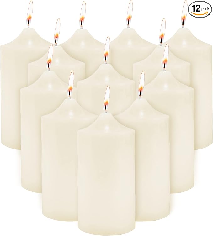 Super Z Outlet Unscented Pillar Candles for Weddings, Home Decoration, Relaxation, Spa, Smokeless Cotton Wick (12, Ivory, 3"x6")