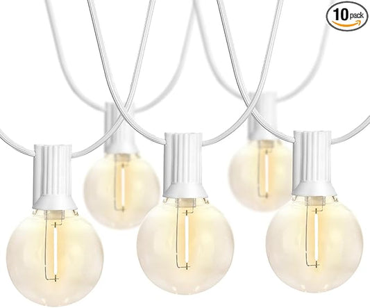 SUNTHIN Outdoor White String Lights, 27FT White Patio Lights with 14 G40 Shatterproof LED Bulbs(1 Spare), Waterproof Hanging Outside Lights for Yard, Porch, Deck, Garden, Pergola