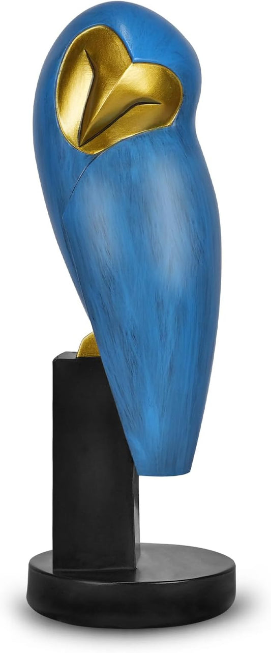 Owl Statue for Home Decor Accents, mid Century Modern Decor, Vintage Owl Figurines Gifts for Birds Lover, Handmade Vintage Sculptures for Living Room, Home, Office (Blue)