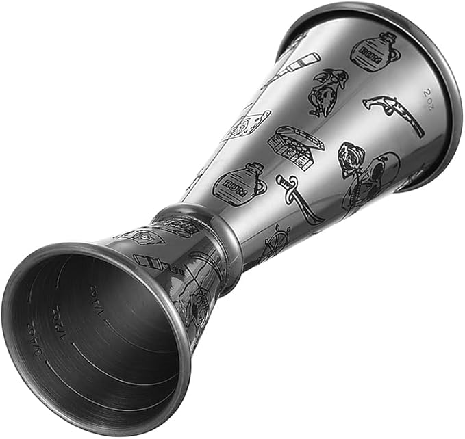 Cocktail Shaker Set - 5-Piece Bar Accessories Kit w/Weighted Boston Shaker, Strainer, Jigger, Mixing Spoon with Etched Skull Rose Pattern