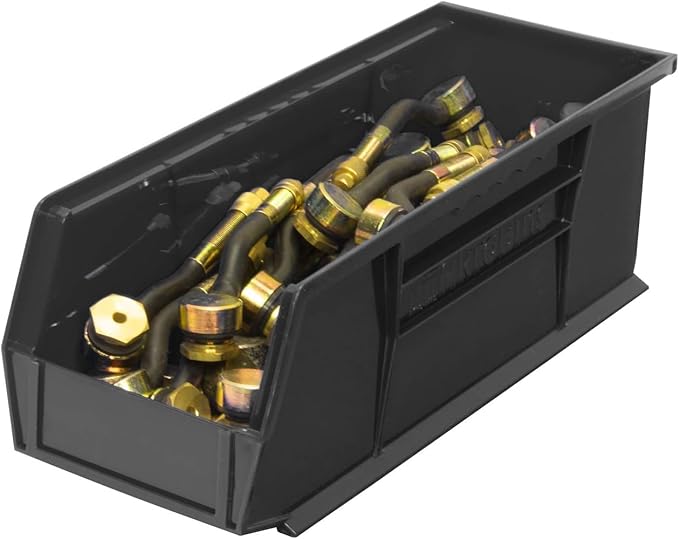 Akro-Mils 30234 AkroBins Plastic Storage Bins, Space-Saving Stackable Bins for Garage, Pantry, Craft Organization, 15" x 5" x 5", Black, 12-Pack