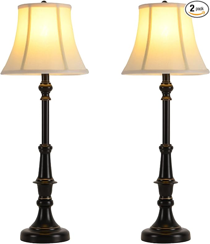 2 Pack Vintage Style Buffet Table Lamp, Traditional Bedside Lamps, Tall Table Lamp Set of Two for Living Room, Bedroom