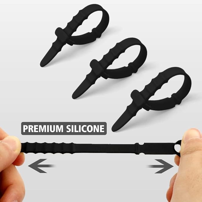 Reusable Zip Ties, Silicone Zip Ties, 20pcs Rubber Cable Ties, Reusable Fastening Cable Ties,Twist Ties for Bags,Travel Items,Camping Gear Must Haves,Black Cord Ties 4.5inch (40Pcs Black)