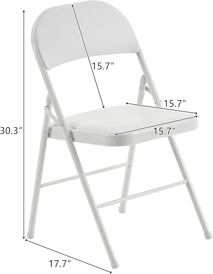 Karl home 4 Pack White Folding Chairs with Padded Seats for Outdoor & Indoor, Portable Stackable Commercial Seat with Steel Frame for Events Office Wedding Party, 330lbs Capacity