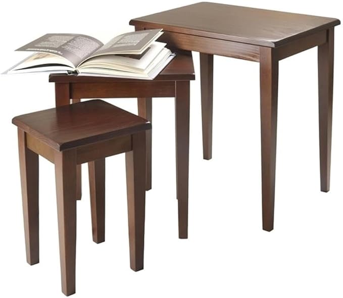 Pemberly Row 3-Piece Transitional Solid Wood Nesting Tables in Antique Walnut