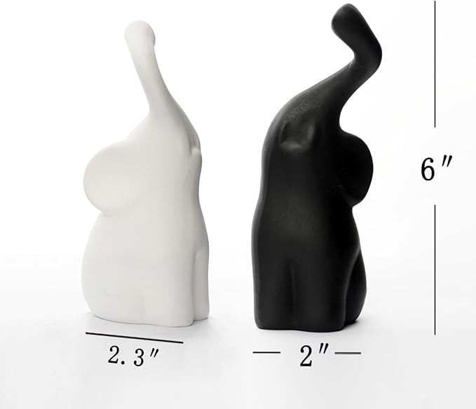 OwMell Set of 2 Loving Elephant Statue Figurine, 6" Elephant Ring Holder, Gifts for Couples Home Lucky Decor - Matte