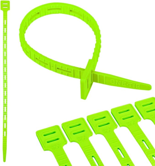 ONE TIE 20-Inch Reusable Zip Ties, Large Cable Management & Cord Organizer Zip Ties for Home, Office, and Industrial Use, Great for Gardening, Weather Resistant, Indoor/Outdoor Use, USA, 10pcs, Green