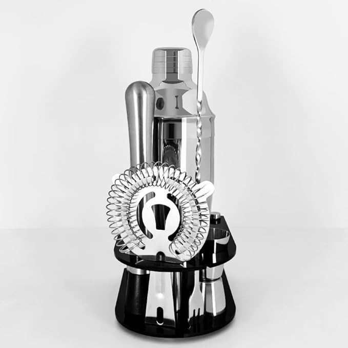 Cocktail Shaker Bartender Kit: 5 Piece Stainless Steel Bar Set, Cocktail Shaker Set with Stand, Drink Mixing Kit Includes Shaker,Strainer,Jigger, Bar Mixer Spoon, Muddler ﻿(750ml(25oz))