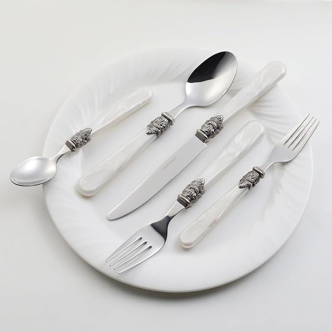 REVERIE Collection 18/10 Stainless Steel Vintage Flatware set,Sliverware set,Dishwasher safe (40, Pearl White)