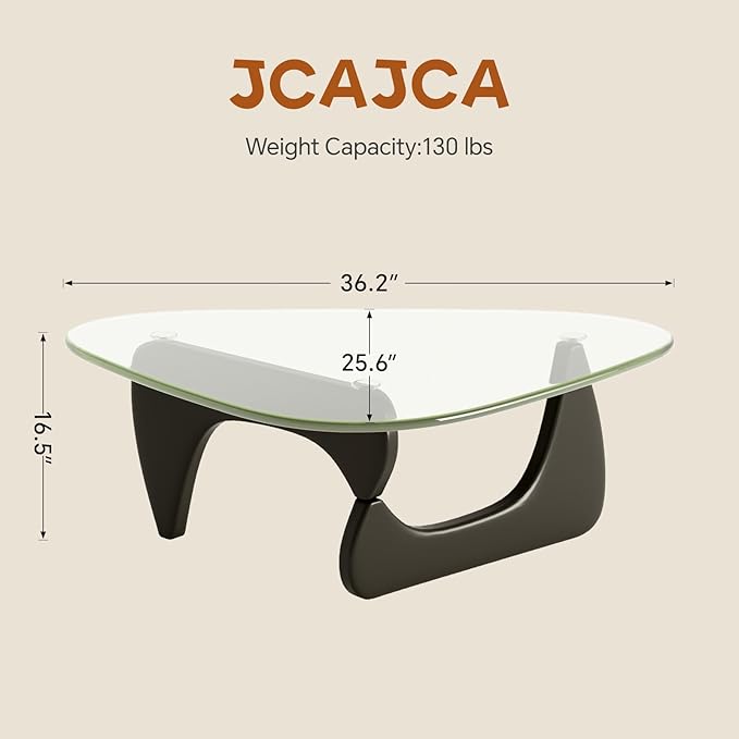 Coffee Table for Living Room Mid Century Modern Center Table with Glass Top and Oak Wood, Transparent/Black