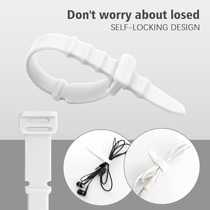 Silicone Zip Ties, Reusable Zip Ties, 20pcs Rubber Cable Ties Straps,Cable Management,Travel Essentials Elastic Fastening Cord Ties Cord Organizer for Office,White Cable Straps 4.5inch (20Pcs White)