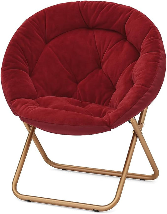 Magshion Saucer Chair for Adults, Comfy Living Room Lounge Chair for Bedroom Corner, Dorm, Apartment, Faux Fur Fluffy Circle Accent Seat with Thick Padded & Folding Metal Frame (Burgundy)