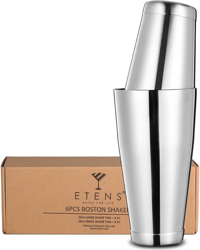 Bulk Commercial Cocktail Shakers 6pc Set, Professional Boston Shakers, Weighted Cocktail Shaker Tins for Bartending - Stainless Steel Bar Shaker Set for Restaurants & Bars - Silver