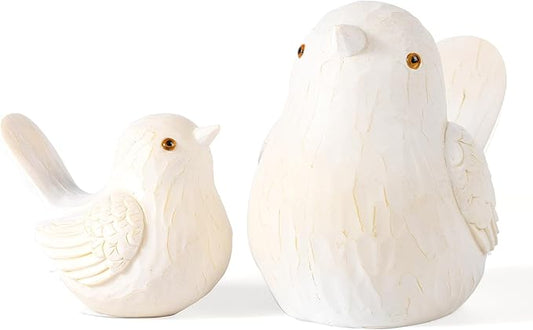 Resin Bird Statues Home Decor - Brids Figurines Decorative for Living Room, Office Desktop, Dedroom, Cute Country Decor for TV Stand (White, 1B & 1S)