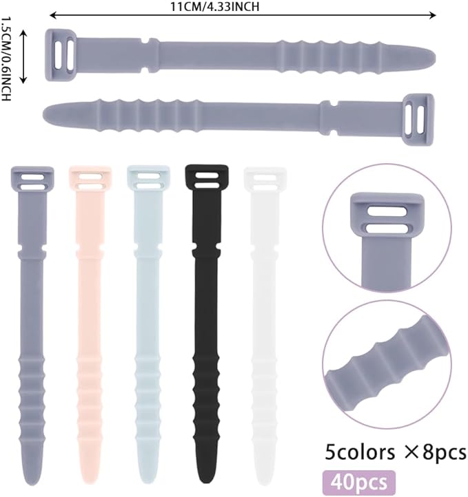 Reusable Zip Ties,Silicone Zip Ties,40Pcs Rubber Cable Ties,Cable Management,Everyday Beach Essentials,Office Supplies,Home Organization,Packing Essentials,Cable Organizer,Multicolor Cable Straps