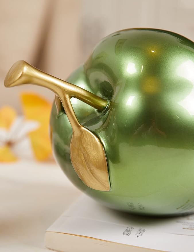 Apple Decor Statue Modern Sculpture Arts Fruit Figurine Polyresin Green 7.0 inch